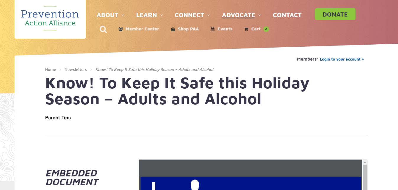 Know To Keep It Safe this Holiday Season – Adults and Alcohol – Prevention Action Alliance
